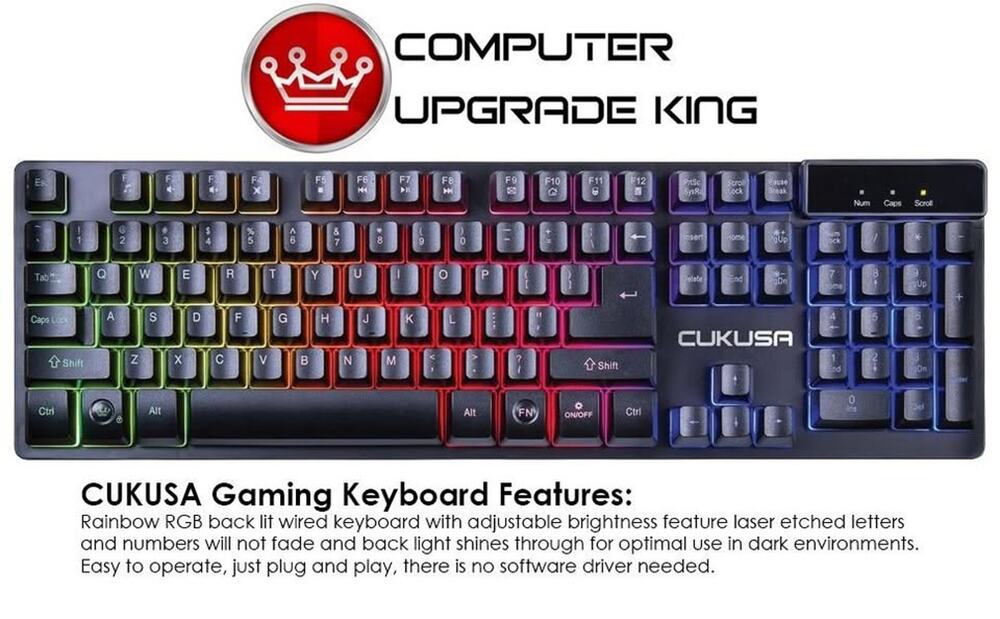 CUKUSA Rainbow Backlit 104 key Gaming Keyboard